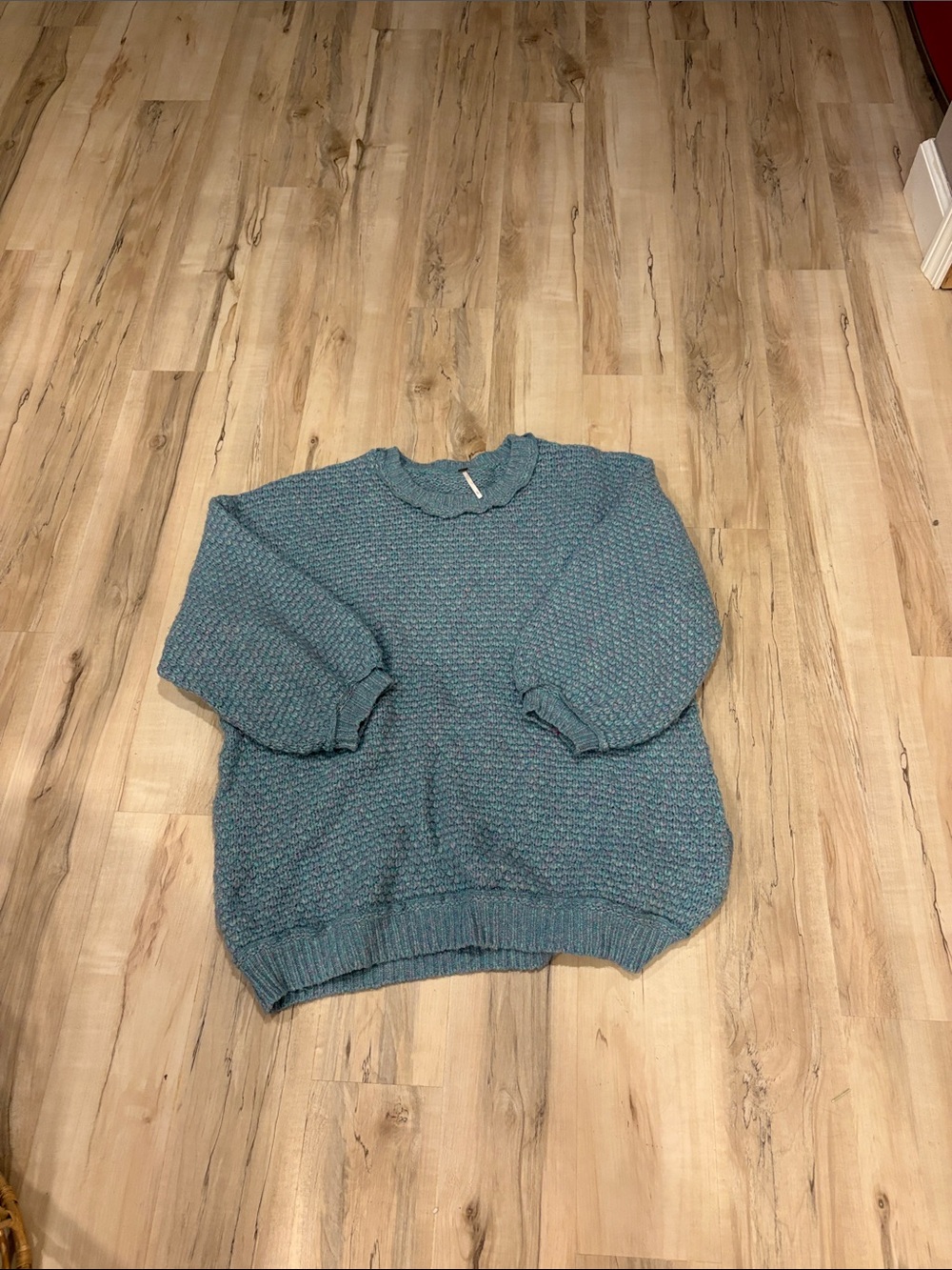 Free People Teal Crewneck Textured Sweater